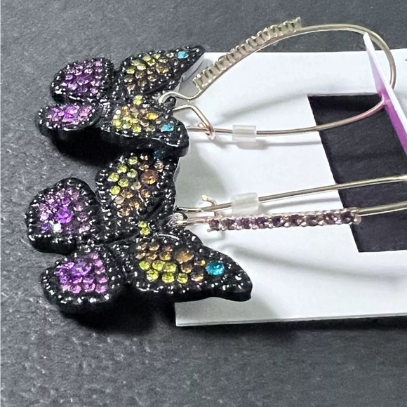 NWT 🖤🦋🖤 Betsey Johnson Pavé Butterfly Earrings Black Multicolor Crystals - Picture 10 of 16
